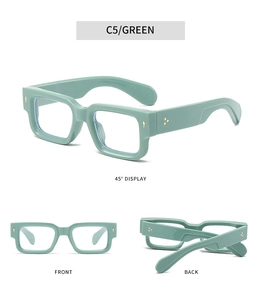 Three-angle display of rectangular thick-rimmed glasses frames in Sage Green C5