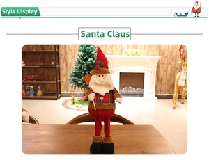 Close-up of a plush Santa Claus figure in a festive knit hat and plaid shirt decoration