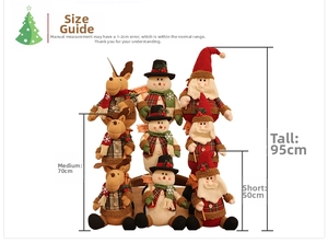 Size comparison chart for Christmas plush dolls in large, medium, and small heights