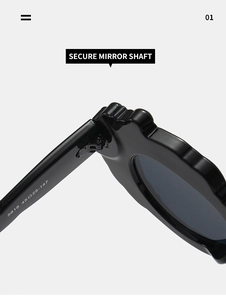 Détail macro de la charnière renforcée et spécifications sur lunettes de soleil vintage