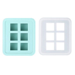 Vista de detalle del molde de silicona de 6 cavidades rectangulares azul y blanco DIY