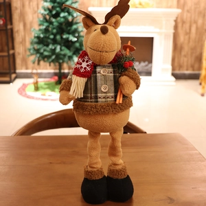 Plush Christmas reindeer doll with telescopic legs and ski poles for festive home decoration