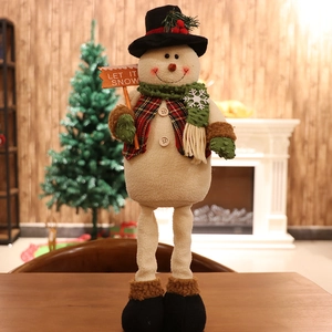 Extendable Christmas snowman plush doll with telescopic legs and Let It Snow sign