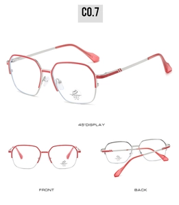 Detailansicht der rot-silbernen Metallbrille mit Blaulichtfilter und UV400-Schutz