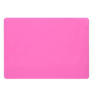 Waterproof rose pink rectangular silicone table mat with rounded corners on white background