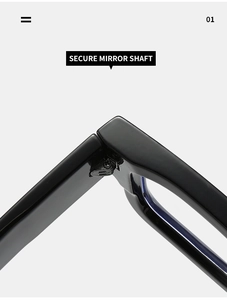 Macro view of a durable hinge mechanism on premium black thick-framed glasses