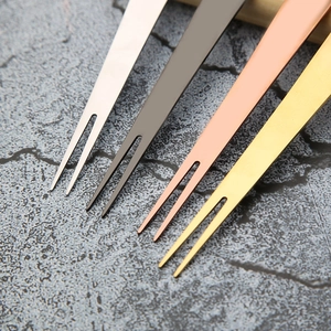 Set of 4 stainless steel fruit forks in gold, rose gold, silver and charcoal grey finish