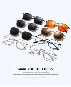 Detailed array of multi-color vintage metal polygon sunglasses and anti-blue light glasses
