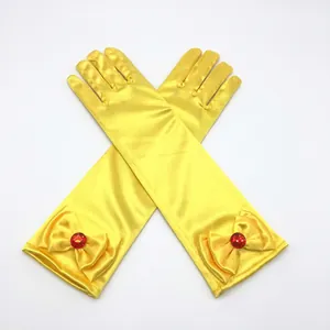 Gants Longs En Satin Pour Filles Avec Nœud Papillon Fausse Künstliche Perle Strass Princesse Cosplay Costume Étiquette Accessoires