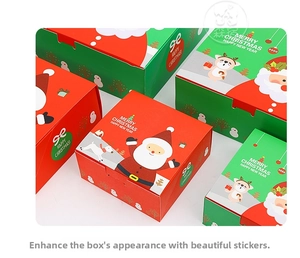 Close-up of festive Christmas gift boxes with Santa and reindeer holiday patterns
