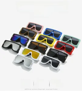 Detailed view of square oversized futuristic sunglasses in various vibrant colors
