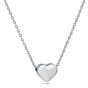 Polished silver heart pendant necklace in minimalist 18K stainless steel style