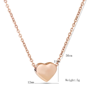18K rose gold heart pendant necklace made of stainless steel with 50cm chain link