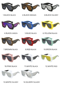 Detailed grid view showcasing fourteen distinct color lens options for square oversized sunglasses