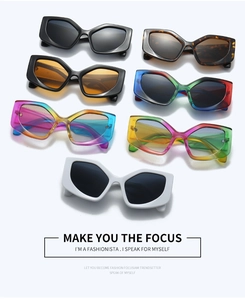 Detailed collection of geometric cat-eye sunglasses in various colors and gradient frames