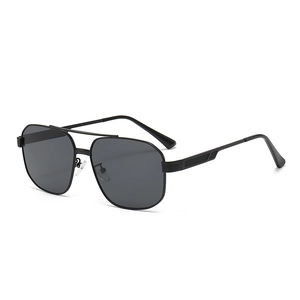 Classic aviator sunglasses with matte black metal double bridge frame and dark grey lenses