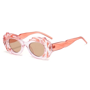 Lunettes de soleil steampunk roses transparentes avec monture nuage et reliefs