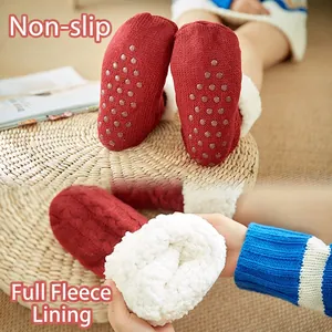 Thick winter slippers socks with anti-slip soles and warm full fleece lining