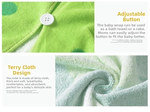 Detail of adjustable snaps and soft cotton terry fabric on toddler dinosaur hooded bathrobe