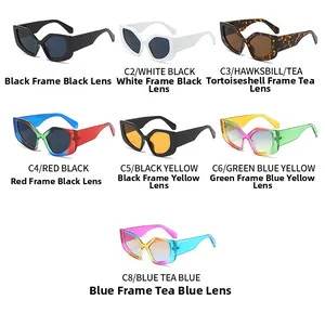 Detailed grid of cat-eye sunglasses in black, white, tortoiseshell, and rainbow colors