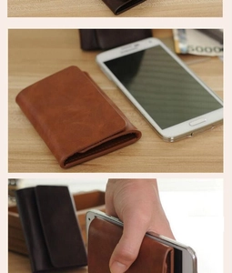 Macro detail of the dark brown PU leather wallet showing fine stitching and texture