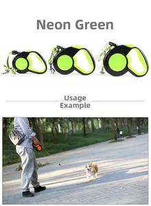Guinzaglio retrattile per cani verde fluorescente con corda riflettente in nylon