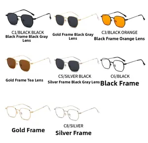 Retro square metal sunglasses collection in eight assorted lens colors and frames