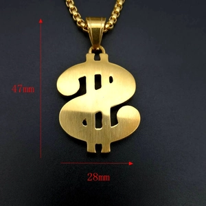 Gold plated stainless steel dollar sign pendant necklace with crystal diamond accents