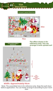 Detailed size guide showing compact layout and finished dimensions of Christmas wall stickers