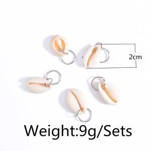 Set of five natural cream shell pendants with silver rings for DIY hair braiding
