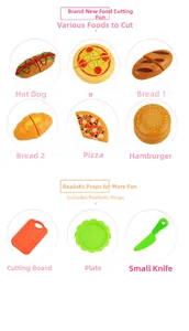 Détail d'aliments factices avec pizza, burger et hot-dog à découper pour enfants