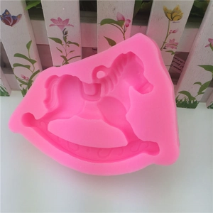Pink silicone rocking horse mold for cake decoration and hanging plaster pendants