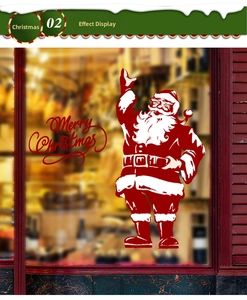 Détail du sticker rouge Père Noël et lettrage Merry Christmas pour vitrines de Noël