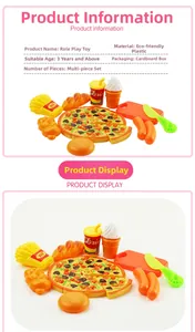 Détails d'un ensemble d'aliments factices avec pizza et burger pour cuisine d'enfants
