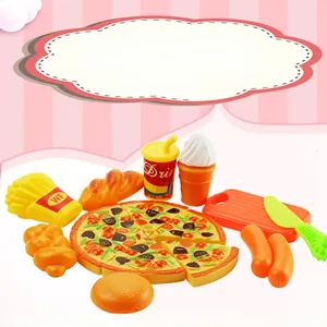 Détails d'aliments de jeu comprenant pizza, burger et frites pour cuisine miniature enfant