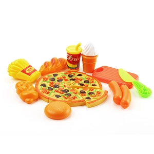 Ensemble d'aliments factices avec pizza, burger et frites en plastique pour enfants