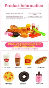 Tableau des tailles détaillé pour jouets de cuisine montrant les dimensions des aliments