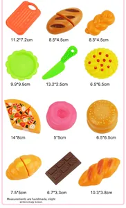Dimensions détaillées pour l'ensemble de 12 aliments factices avec pizza et croissant