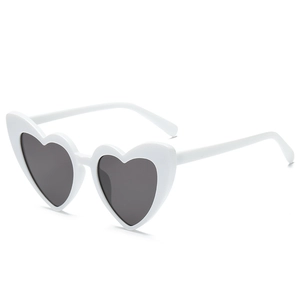 Fashionable heart-shaped white sunglasses for women with dark UV protection lenses
