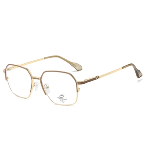 Zweifarbige quadratische Metallbrille mit Blaulichtfilter und goldbraunem Rahmen