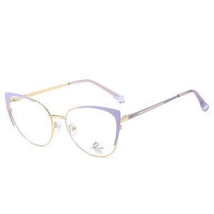 Golden and purple cat-eye metal glasses frame with anti-blue light and UV400 lenses