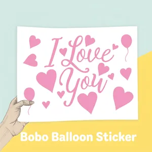 Pink I Love You balloon stickers with hearts for romantic party decoration