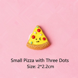 Cute resin pizza slice accessory with smiley face and colorful dots, size 2x2.2cm