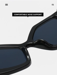 Detail of comfortable integrated nose pads on black square frame sunglasses