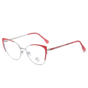 Cat-eye metal glasses frame with red accents and blue light blocking UV400 lenses