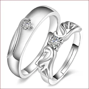 Angel Wings Couple Rings Copper White Gold Plated Adjustable Open Design Zircon Inlaid Romantic Jewelry For Lovers Gift