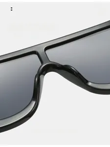 Macro shot of seamless integrated nose pads on black square futuristic sunglasses