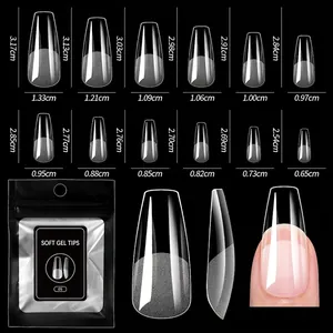 Tabella taglie dettagliata con 12 dimensioni per set da 48 pezzi unghie finte in gel