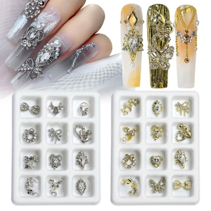 Décorations Ongles Papillon 3D Luxe Alliage Strass Künstliche Perle Noeud Coeur Charms Formes Mixtes Manucure DIY Bijoux Accessoires