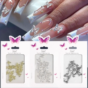 Nail Art Decoration Alloy Butterfly Charm Hollow 3D Wings Luxury Manicure DIY Rhinestone Metal Ornament For Professional Salon
